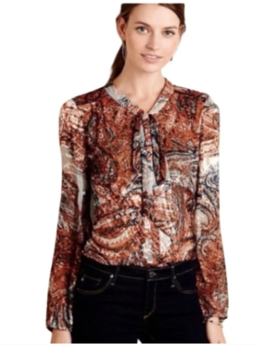Meadow Rue Anthropologie Multicolor Briarcliff Boho Semi Sheer Blouse Size S